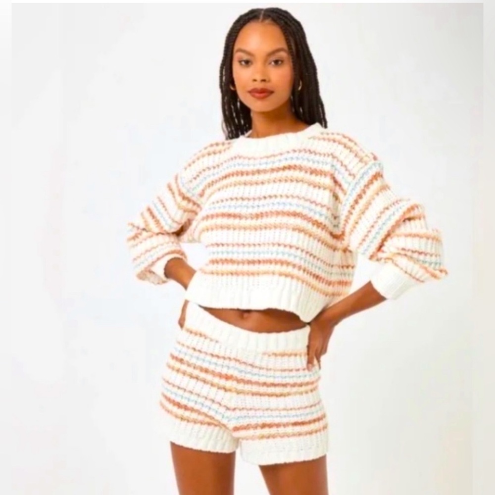 L*Space Pismo Beach Striped Knit Crop Sweater Playa Del Carmen, Sz Large